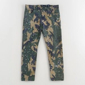 VTG Y2K Qruel Men's Cotton Camo Pants White Paint Splatter 38 Streetwear Hip Hop